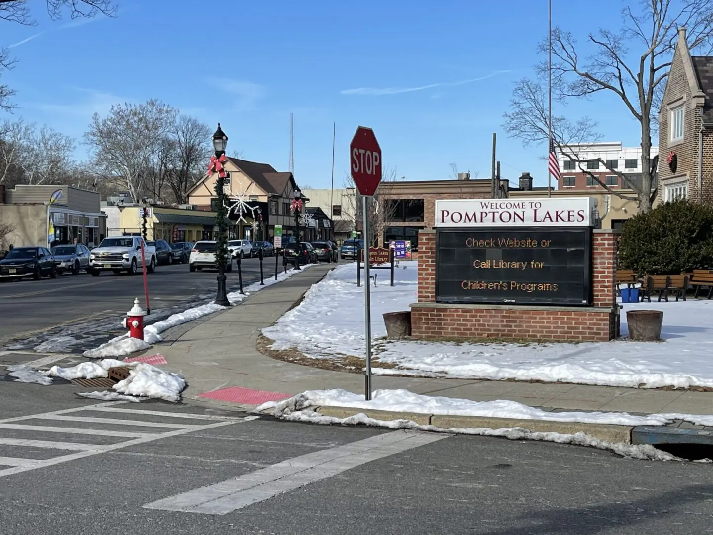 Pompton Lakes Public Library Welcome sign.