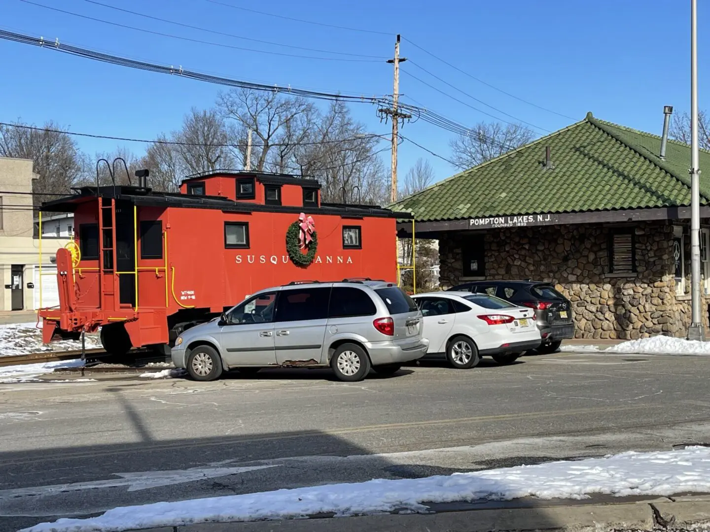the iconic red caboose, dated 1948, sits on sidetracks to the Pompton Lakes Train Station. It was designated an historic site on December 21, 2004.