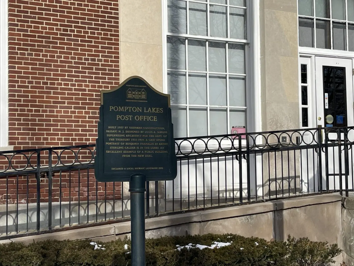 Pompton Lakes Post Office building facade built in 1937