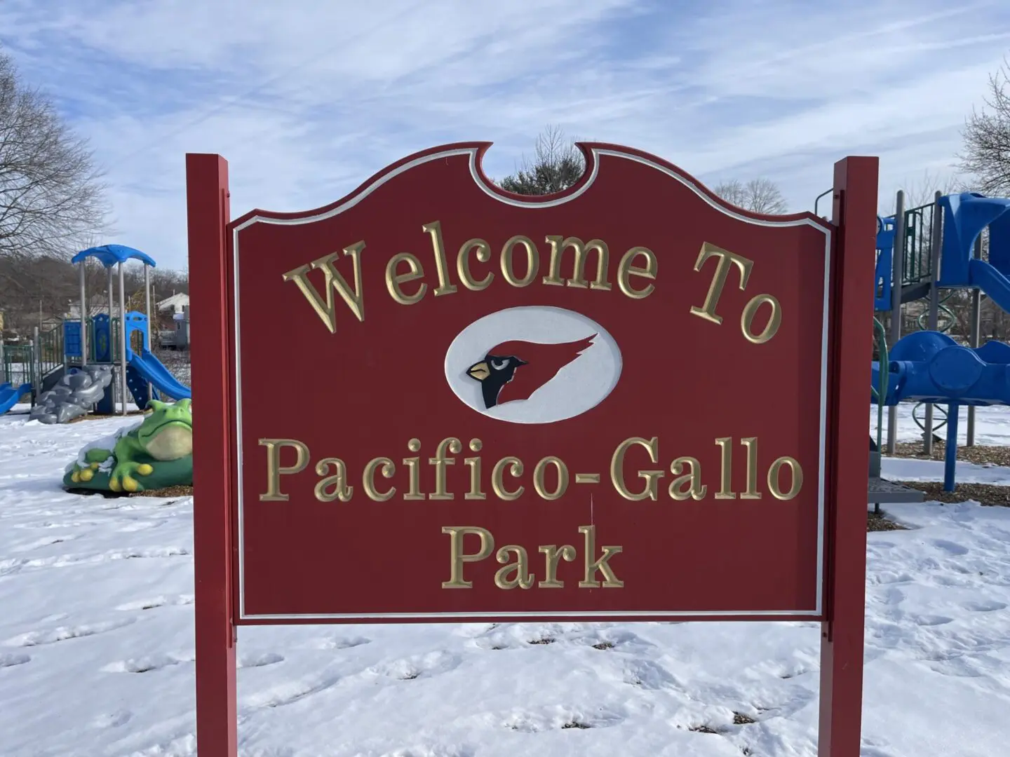Welcome to Pacifico-Gallo Park sign in Pompton Lakes NJ